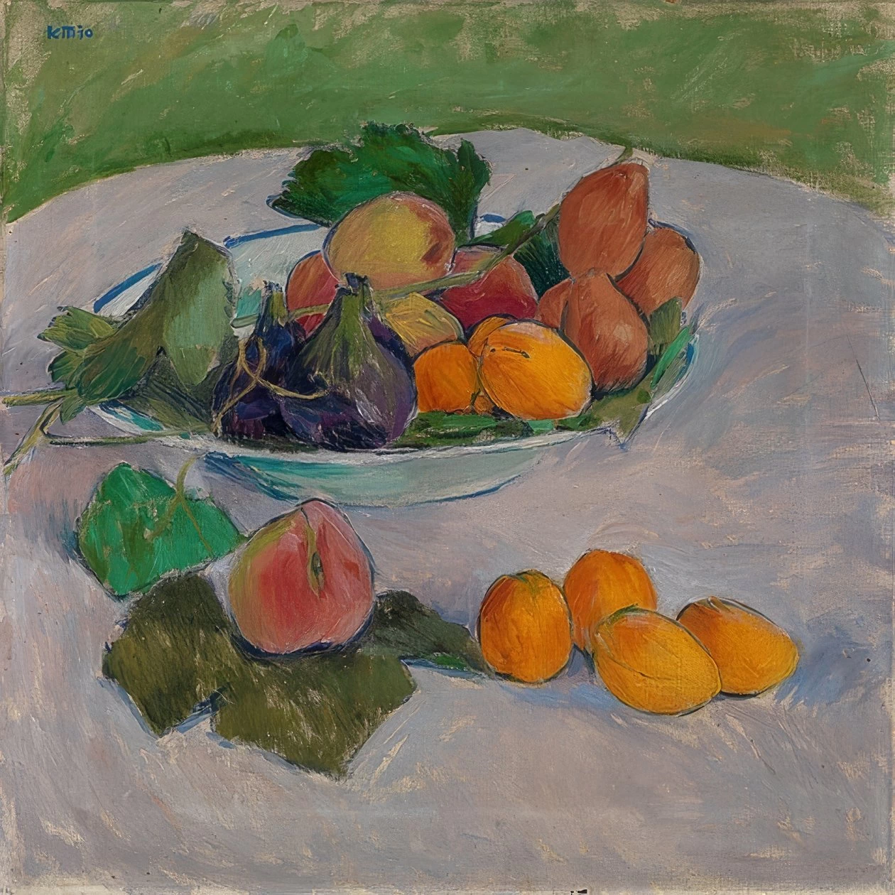 Natura morta con frutta e foglie